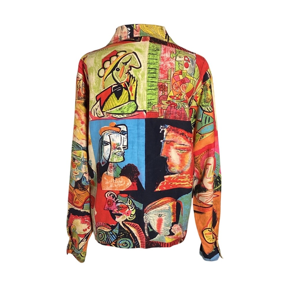 Kaktus VTG Picasso Art Jacket Womens L Linen Blend Boho Eclectic Retro - Picture 2 of 8